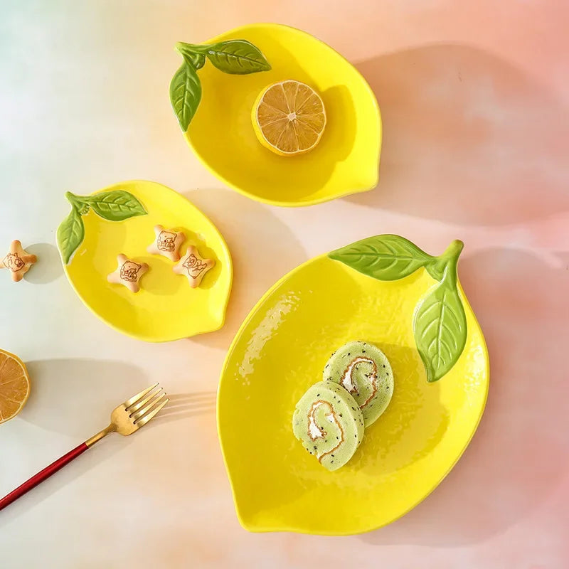 Limoné Ceramic Lemon Serving Dish – Decorative Fruit Plate, Snack Bowl and Dessert Serving Tableware