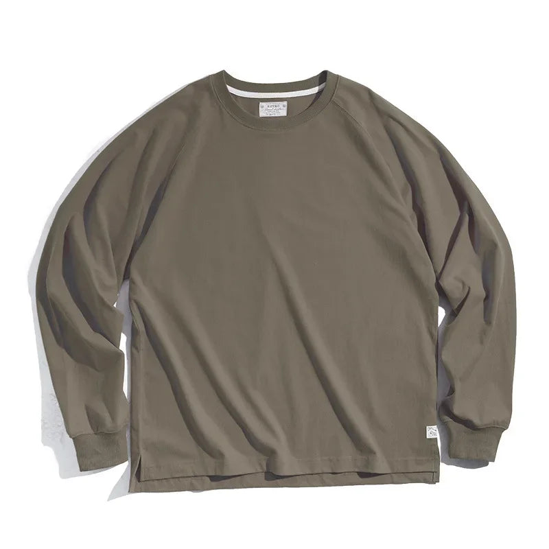 Structured Heavy Cotton Long Sleeve T-Shirt – Premium Fit Men’s Crew Neck Top