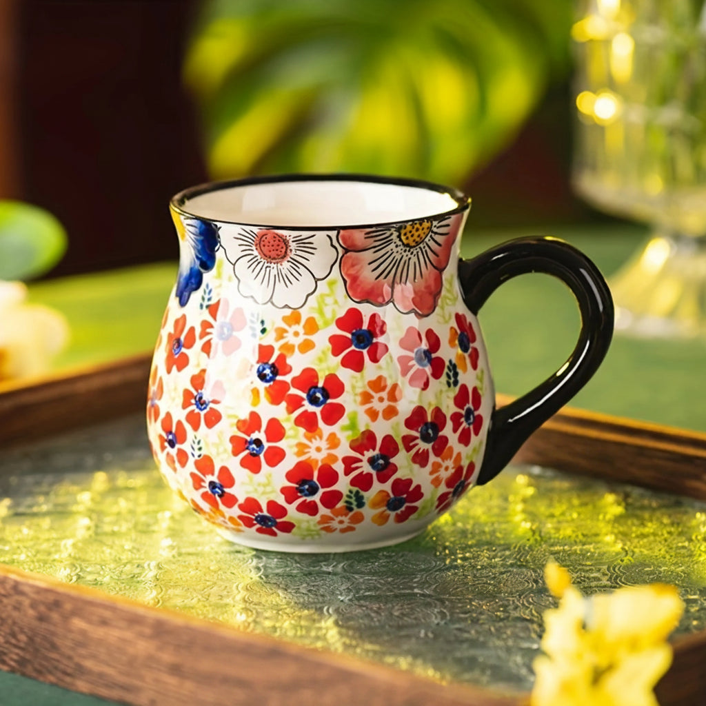 Vintage Floral Coffee and Tea Mug – Colourful Ceramic Cup with Handle