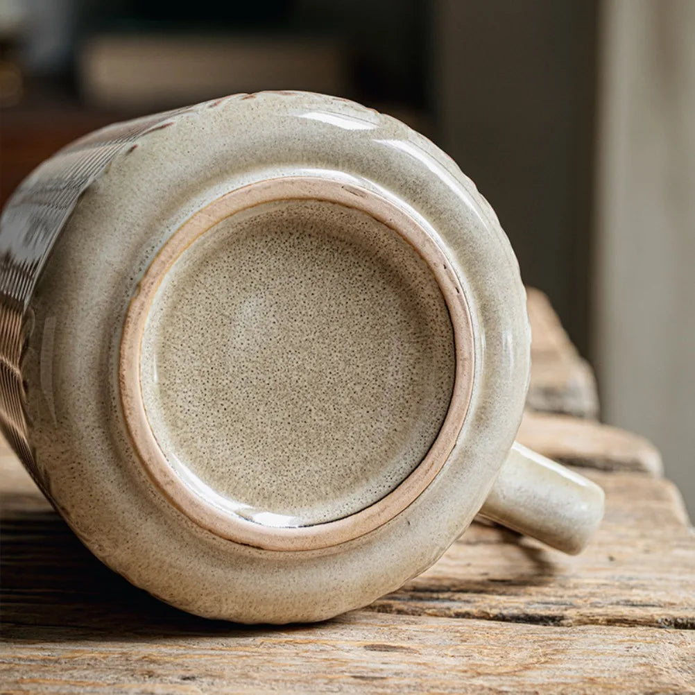 Wheat Weave Embossed Ceramic Mug with Wooden Lid & Spoon