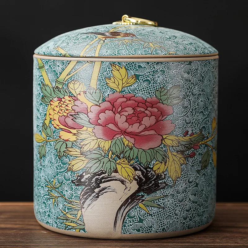 Meadow Ceramic Tea Caddy with Lid – Sealed Storage Jar