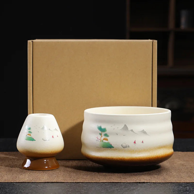 Japanese Matcha Tea Ceremony Set – 2/4/5 - Piece Matcha Tea Whisk, Bowl, Sifter & Bamboo Spoon Gift Box