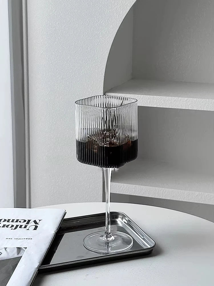 Bellano Ribbed Wine Glass Collection – Square Stem Red Wine, Cocktail & Liqueur Glass
