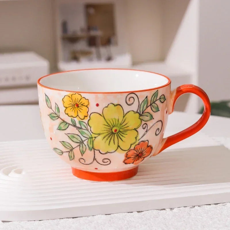 Summer Bloom Hand-Painted Ceramic Tea & Coffee Mug – 500ml