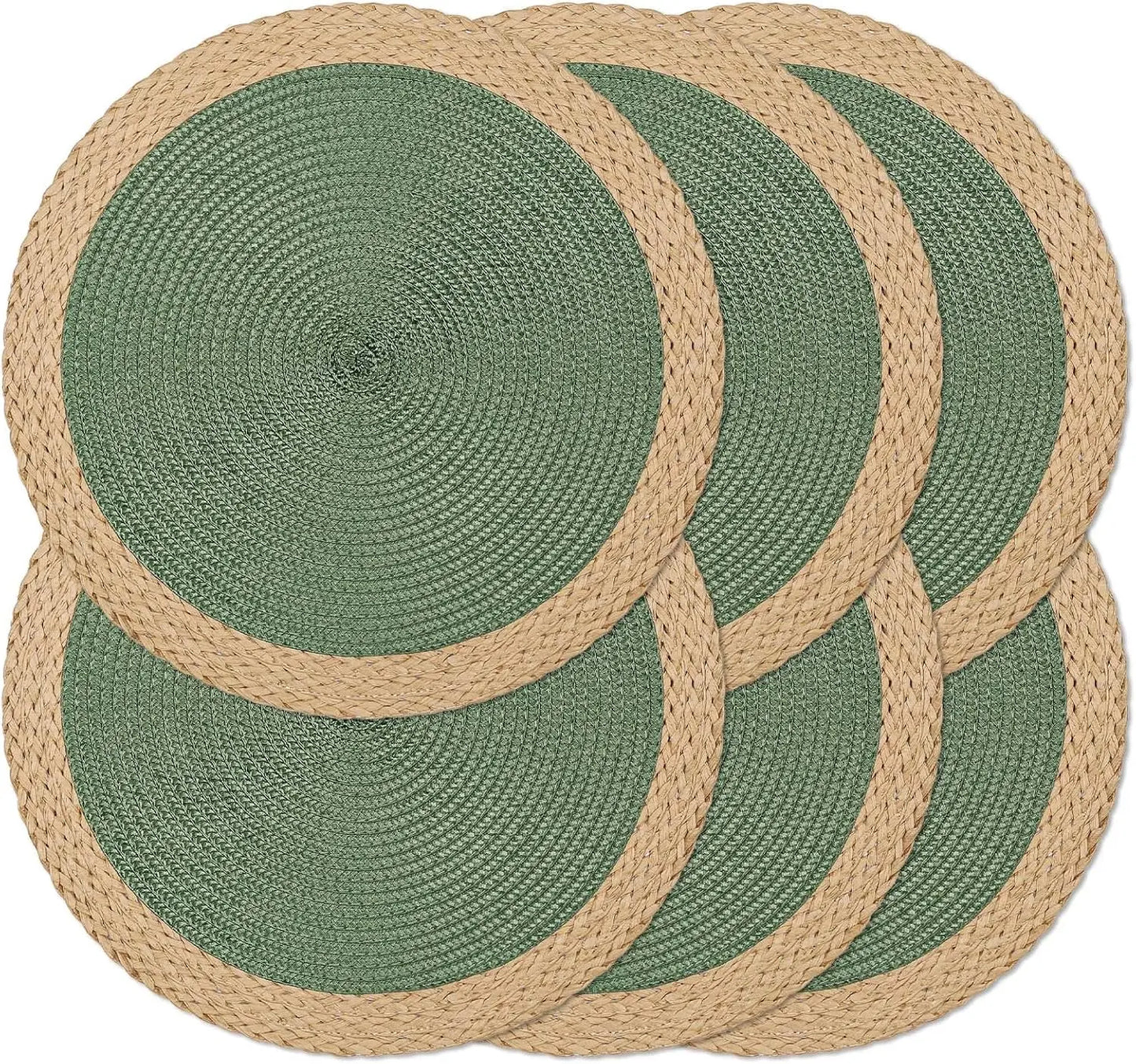 Two Tone Round Braided Placemats – 6 Piece Table Mat Set 38cm Woven Dining Placemats for Kitchen Table Setting and Home Décor