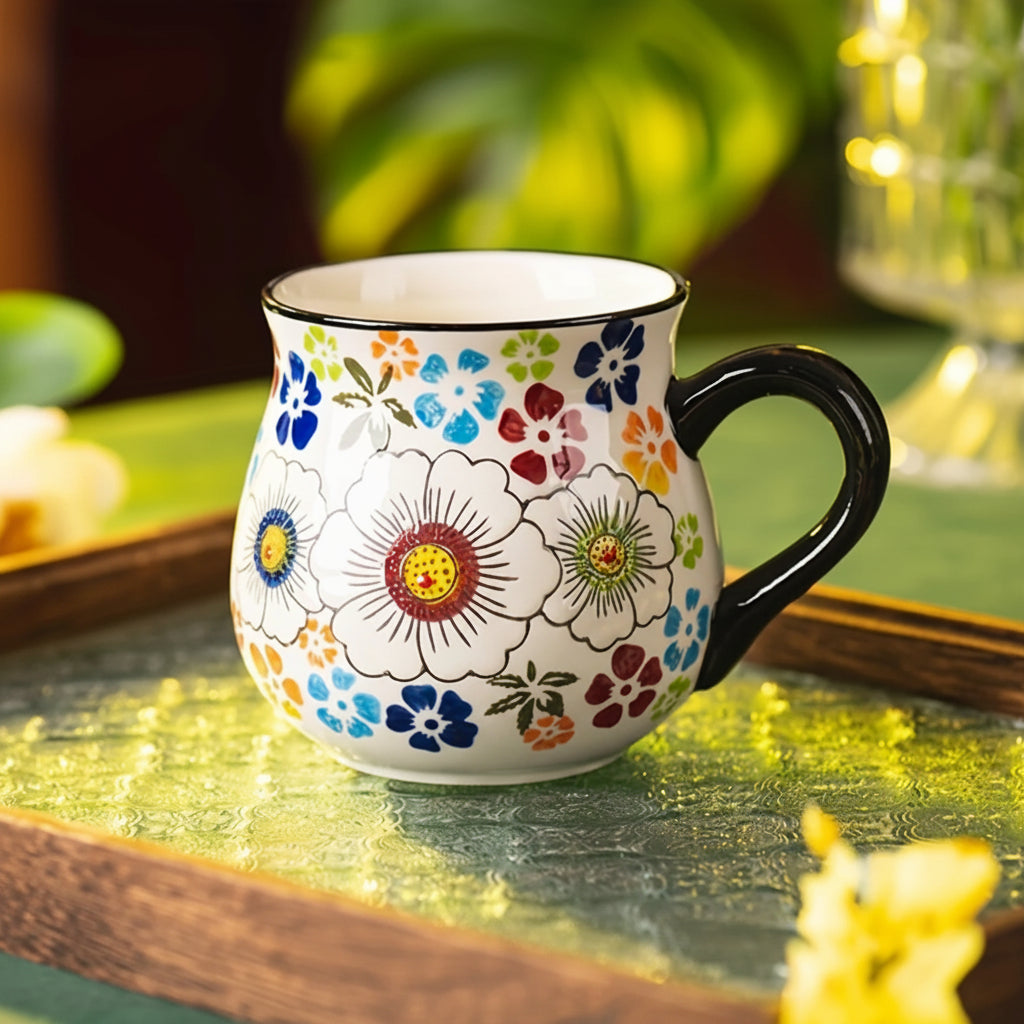 Vintage Floral Coffee and Tea Mug – Colourful Ceramic Cup with Handle
