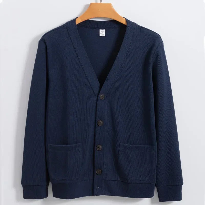 Men’s Button-Up Knit Cardigan – Long Sleeve Lightweight Casual Layer with Pockets