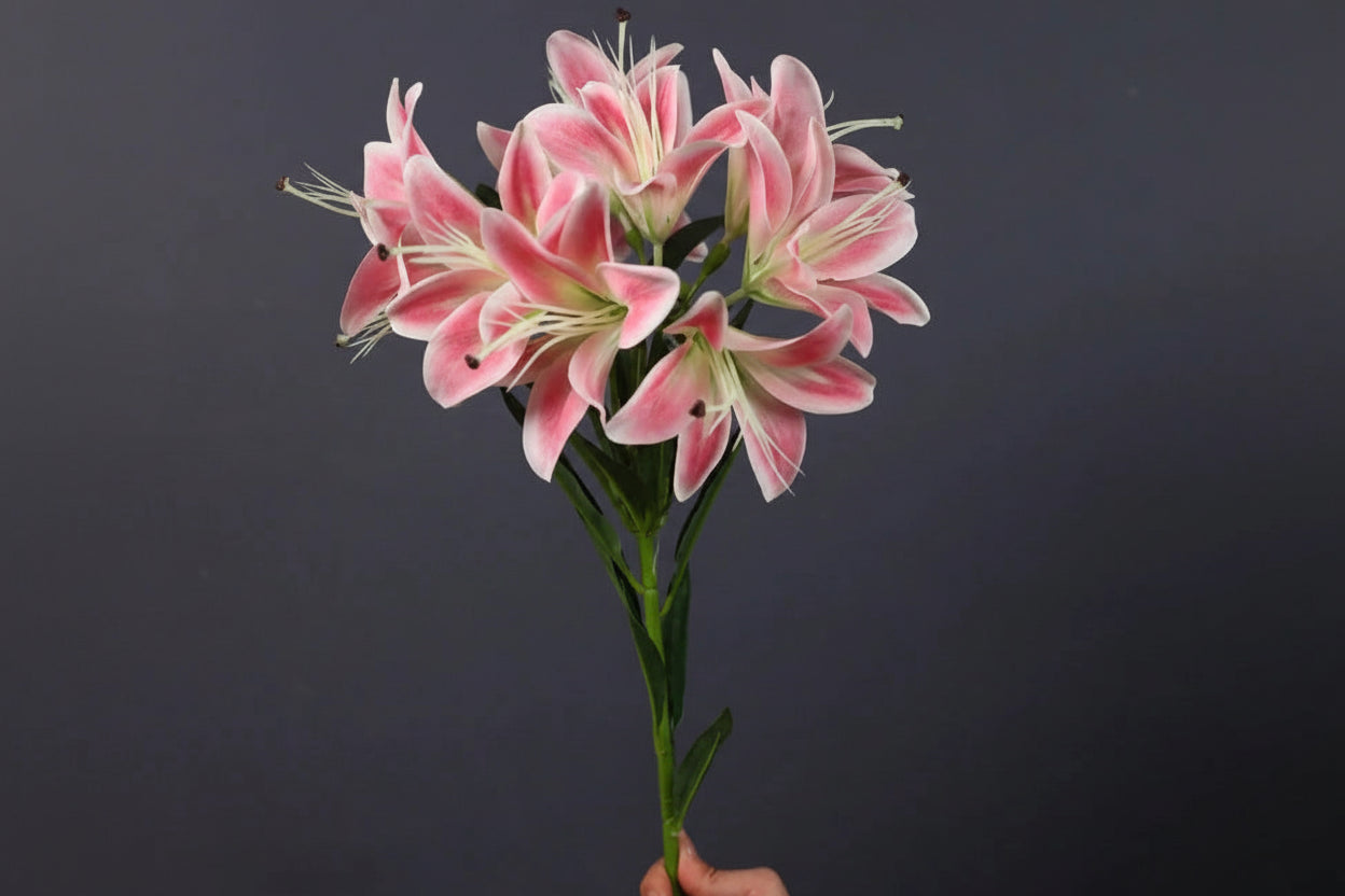 Lilyana Silk Lily Stem – Faux Lily Flower Bouquet with 10 Heads for Tall Vases, Wedding Flowers and Home Décor