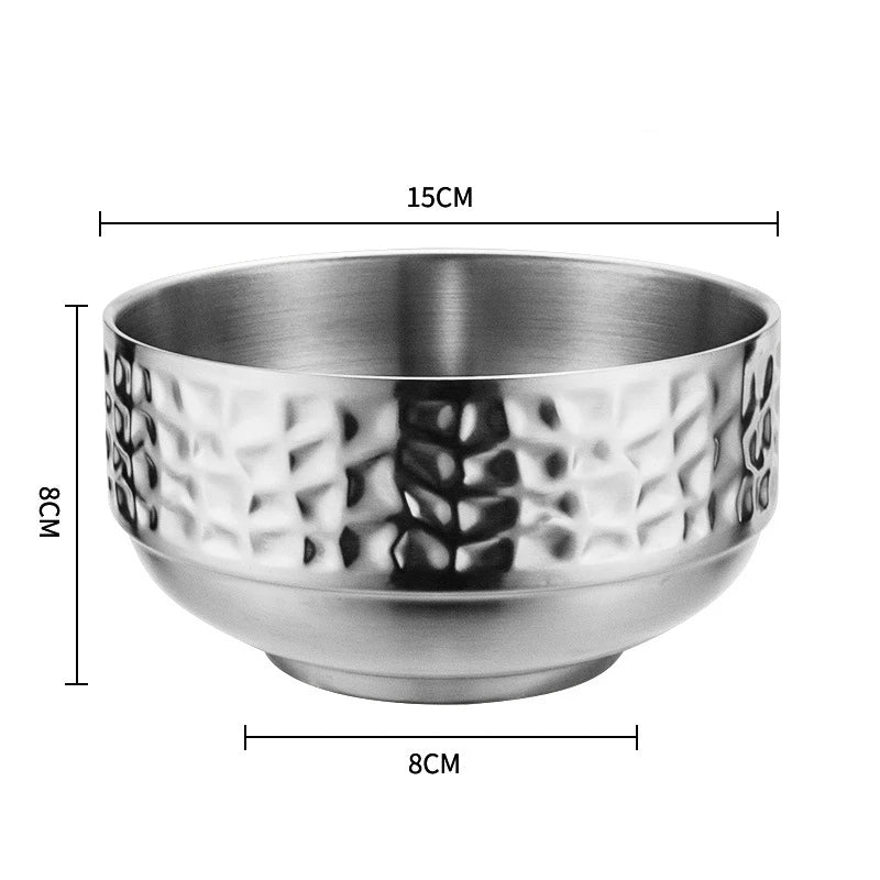 Stainless Steel Double Wall Rice Bowl – Heat Resistant Soup, Ramen & Salad Bowl for Kitchen Dining