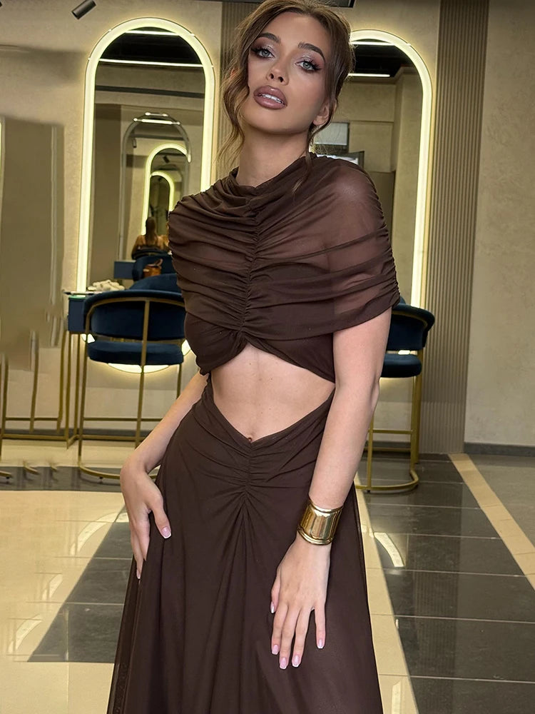 Serinya Cut-Out Ruched Maxi Dress – Sculpted Evening Gown for Party Season, Black-Tie & Wedding Guest Style