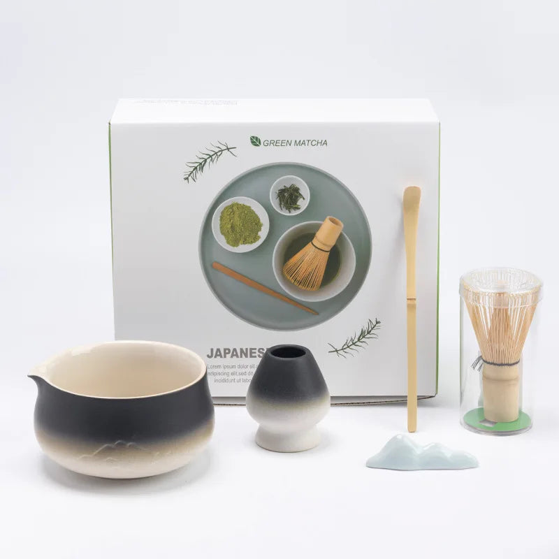 Fuji Mist Japanese Matcha Tea Set – 5, 6 & 7 Piece Ceramic Matcha Bowl & Whisk Kit for Traditional Matcha Making