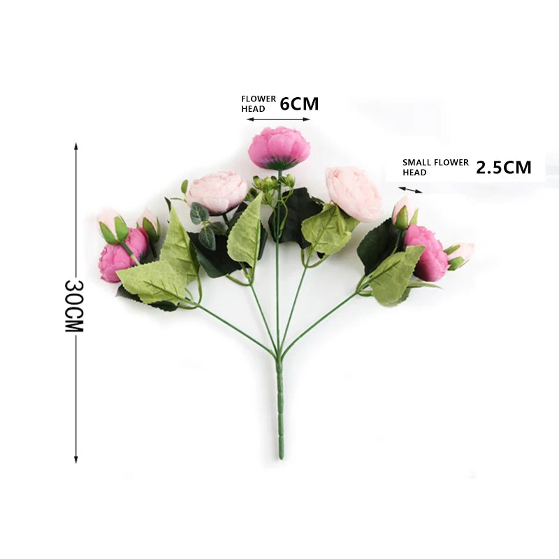 Peonelle Silk Peony Flower Bundle – 5 Head Faux Peony Stem with Buds Decorative Floral Arrangement