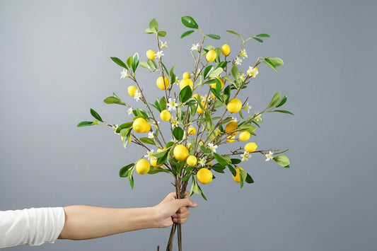 Sorrento Lemon Branch – Lemon Stem with Blossom Detail for Vase Arrangements and Kitchen Décor