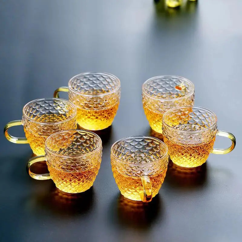 Ripple Glass Cup Set with Gold Handle – Elegant 1, 2 & 6 Piece Tea and Coffee Glassware
