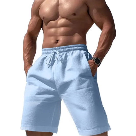 Men’s Cotton Summer Shorts – Elastic Waist Mid-Length Casual Shorts with Pockets