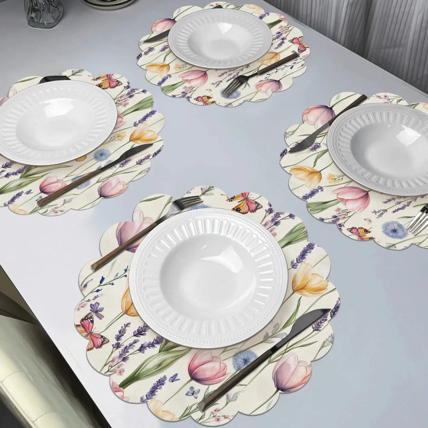 Wildflower Meadow Round Placemat Set – Floral Dining Table Mats
