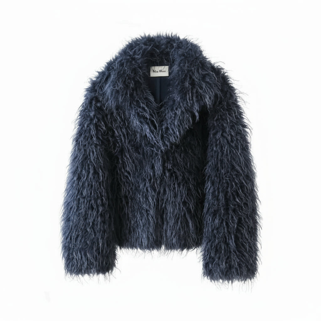 Calverra Shaggy Faux Fur Cropped Jacket – Women’s Luxury Fluffy Winter Coat and Statement Outerwear