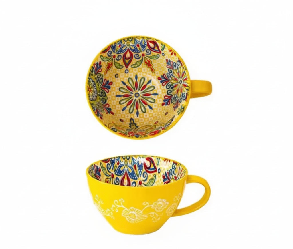 Zenvira Ceramic Coffee Mug Set – Patterned Tea Cups