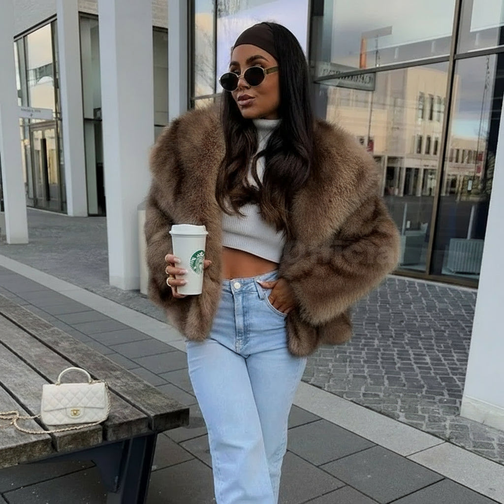 Esmira Cropped Faux Fur Jacket – Plush Mink-Effect Short Coat for Women