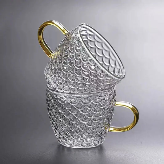 Ripple Glass Cup Set with Gold Handle – Elegant 1, 2 & 6 Piece Tea and Coffee Glassware