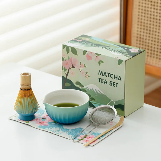 Zen Matcha Gift Set – 6-Piece Japanese Matcha Tea Making Kit with Ceramic Bowl, Whisk, Scoop & Sifter