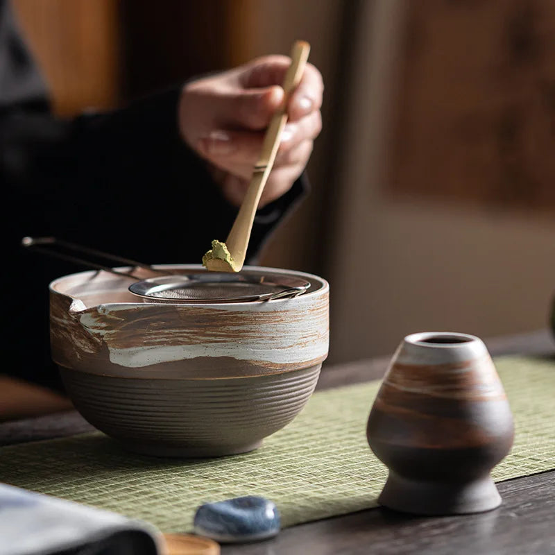 Kuroya Japanese-Style Matcha Gift Set – 8 Piece Ceramic Matcha Whisk Set with Bowl, Bamboo Whisk and Accessories