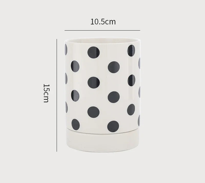 Kitchen Utensil Holder – Ceramic Cutlery Caddy, Utensil Crock, Chopstick Holder and Kitchen Countertop Organiser with Drip Base, Geometric Designs