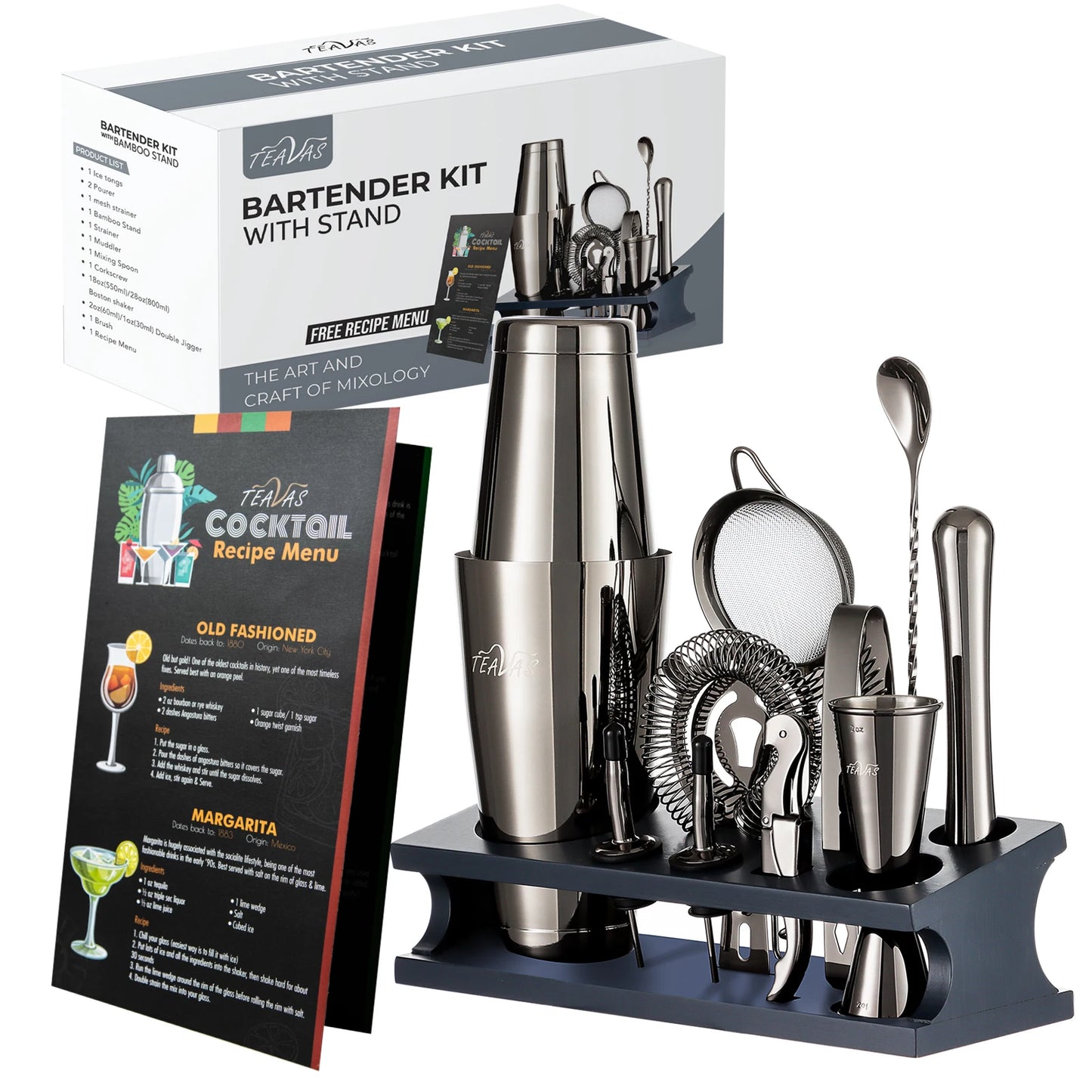 Cocktail Shaker & Mixology Set with Stand – 13 & 25 Piece Stainless Steel Bar Tools