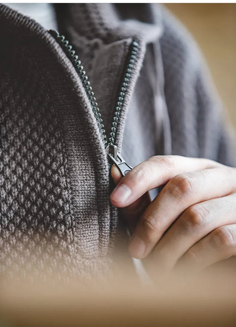 Calverton Zip Front Knit Hoodie – Men’s Textured Half-Zip Hooded Pullover Jumper