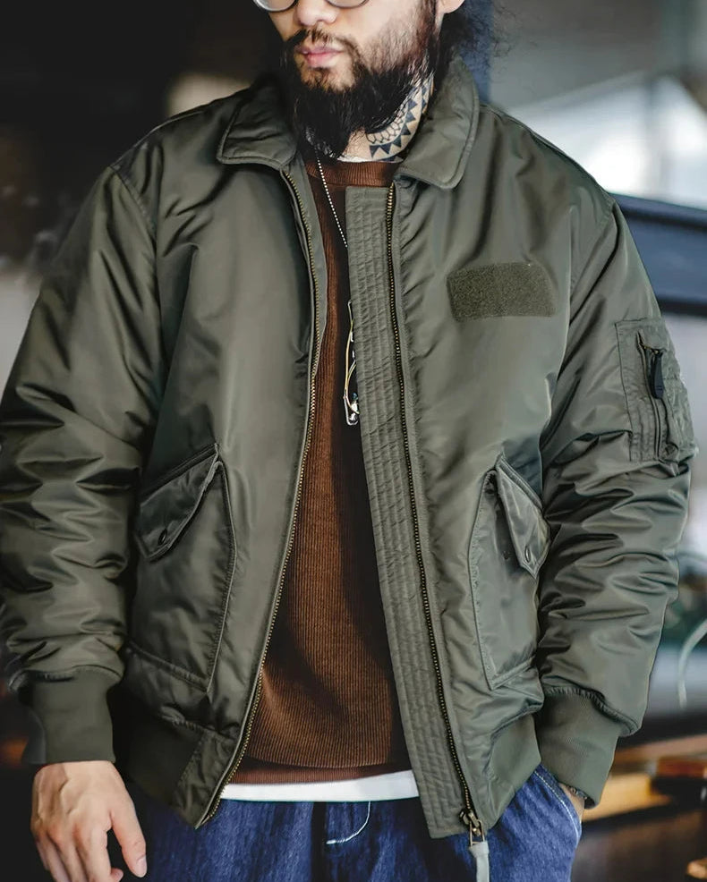 Brackenridge Men’s CWU-45P Bomber Jacket – Military Flight Jacket with Padded Lining, Utility Sleeve Pocket and Zip Front