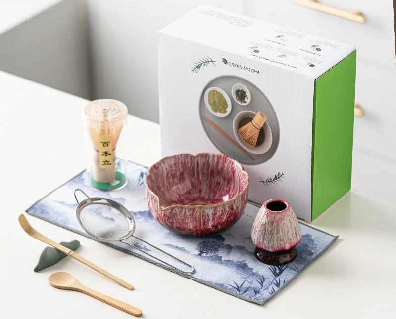 Lotus Matcha Gift Set – Traditional 8 Piece Japanese Matcha Tea Set with Bowl, Whisk, Scoop & Accessories