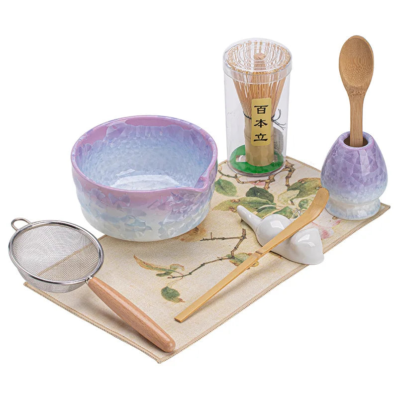 Hyoka Glaze Ceramic Matcha Tea Set – 4 Piece & 8 Piece Matcha Starter Kit, Matcha Bowl with Whisk, Scoop, Strainer and Accessories