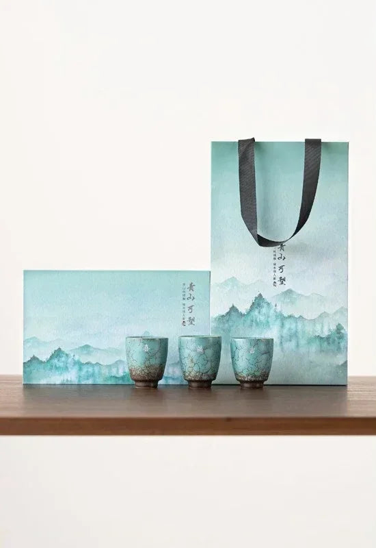 Seiryu Glazed Ceramic Tea Cup Gift Set – Espresso Cups with Gift Box for Coffee, Tea Serving and Modern Tableware