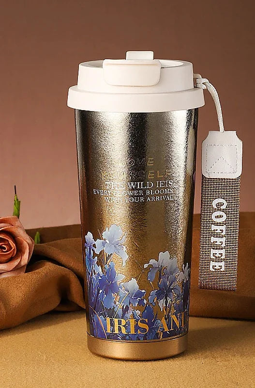Titanium Travel Coffee Mug with Leak-Proof Lid & Carry Strap – 500ml Insulated Tumbler for Hot & Cold Drinks