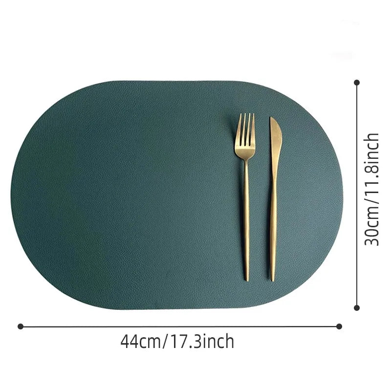 Hartwell Reversible Faux Leather Oval Table Mats – Double Sided Non Slip Washable Dining Placemats 4 Piece Set