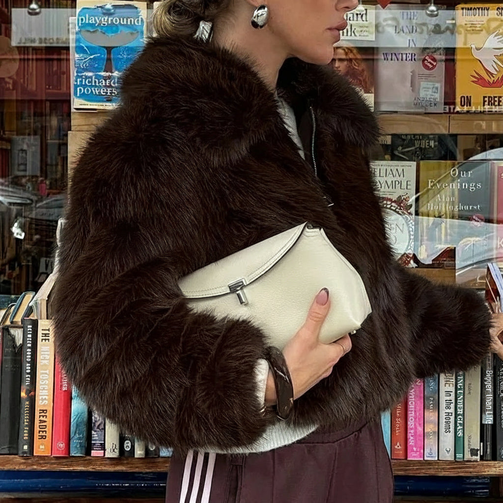 Velanna Plush Faux Fur Cropped Jacket – Women’s Luxury Winter Coat for Daywear & Partywear