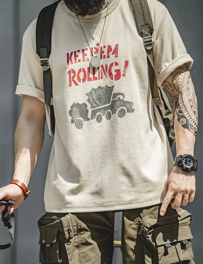 Rowden Graphic Print T-Shirt – Relaxed Fit Crew Neck Tee with Vintage Truck Artwork