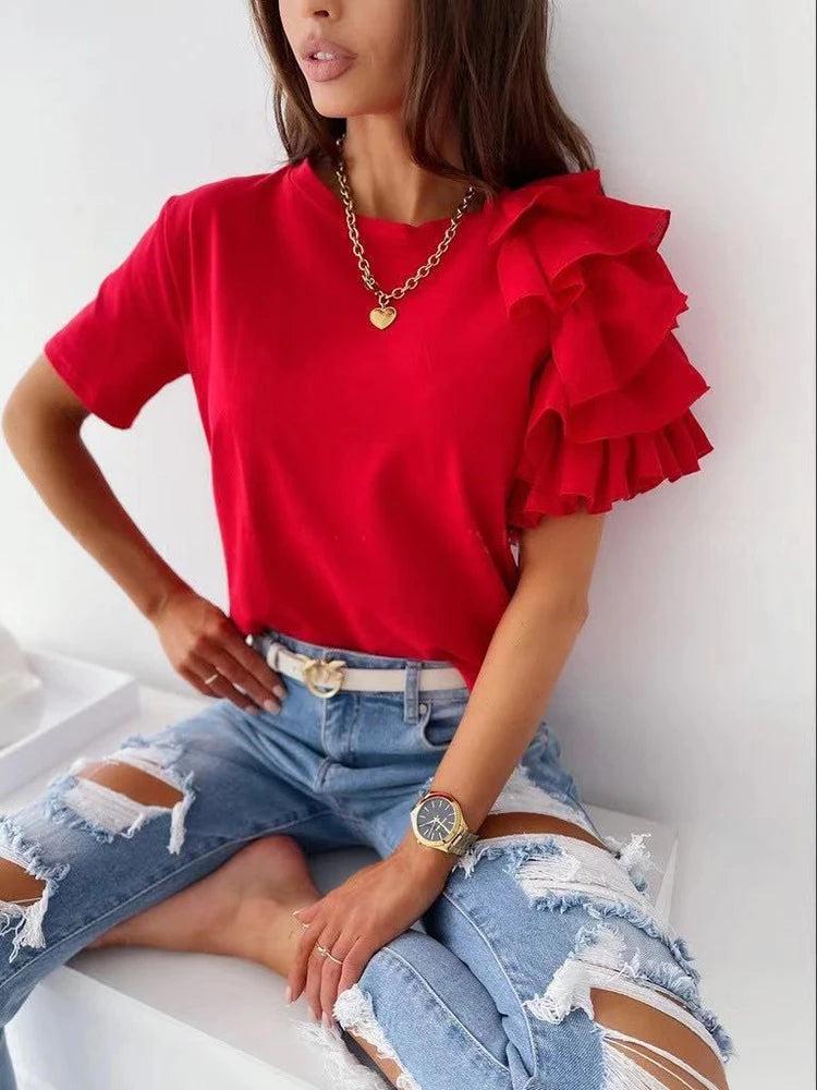 Ruffle Sleeve T-Shirt