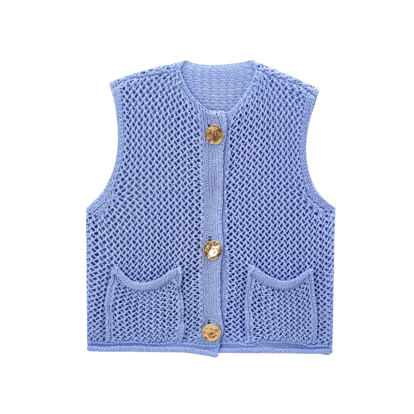 Elegant Knitted Sleeveless Vest with Button Details