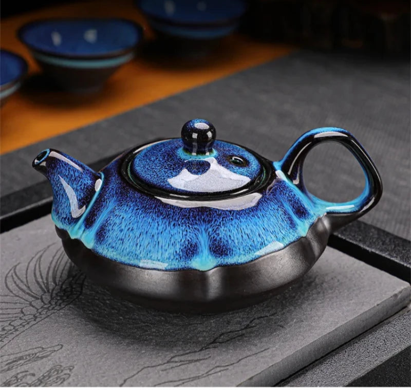 Midnight Blue Ceramic Teapot & Teacup Set – 5-Piece Traditional Style Tea Set with Gift Box