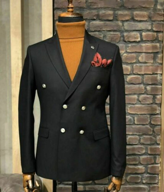 Men’s Double-Breasted Blazer – Black Or White Formal Suit Jacket With Gold & Silver Buttons