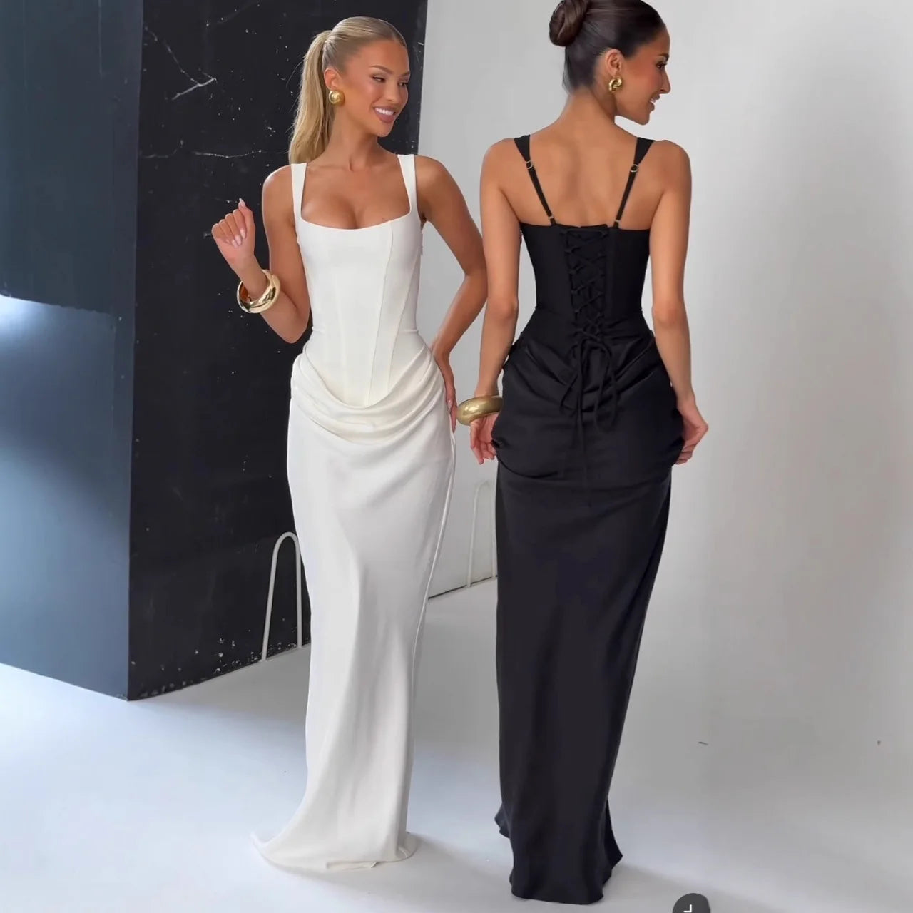 Mireya Square Neck Maxi Dress with Corset Detail – Bodycon Evening Dress, Elegant Party & Occasion Dress
