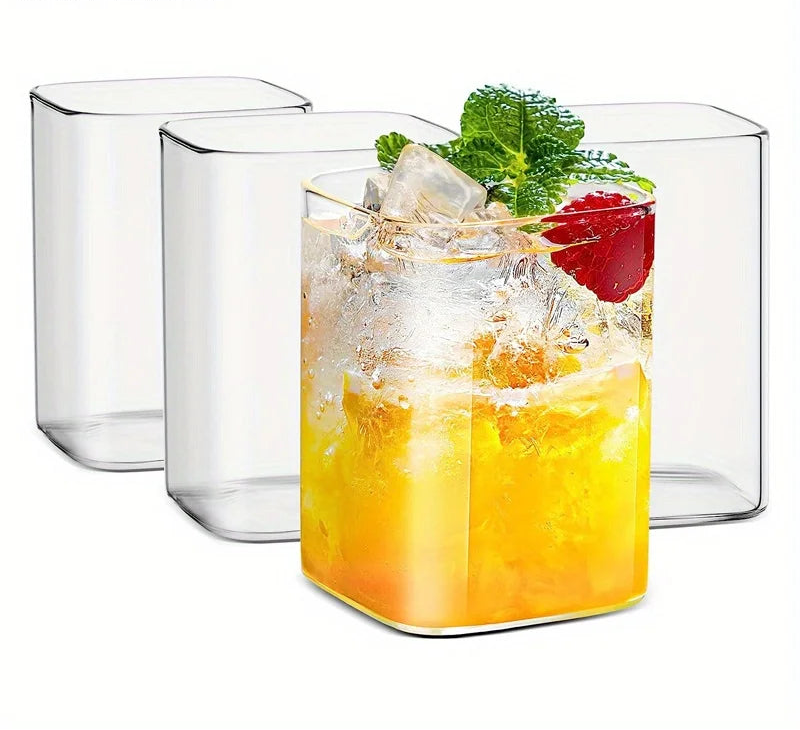 Square Glass Tumblers – Clear Drinking Glass Set