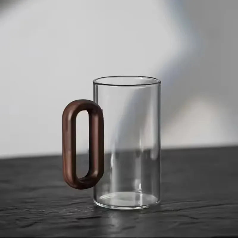 Clear Glass Tea Or Coffee Mugs with Modern Wooden Handle –2/4/6 Piece Heat-Resistant Cups Clear Or Black Set