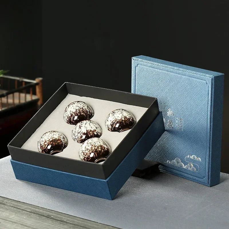 Hoshira Glazed Ceramic Tea Cup Set Gift Box – 5 Piece Small Espresso Cups for Coffee, Tea Serving and Modern Tableware Set