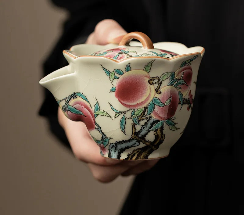 Momohana Peach Blossom Ceramic Teapot with Lid – Pouring Teapot for Herbal Tea, Loose Leaf Tea and Tea Gift