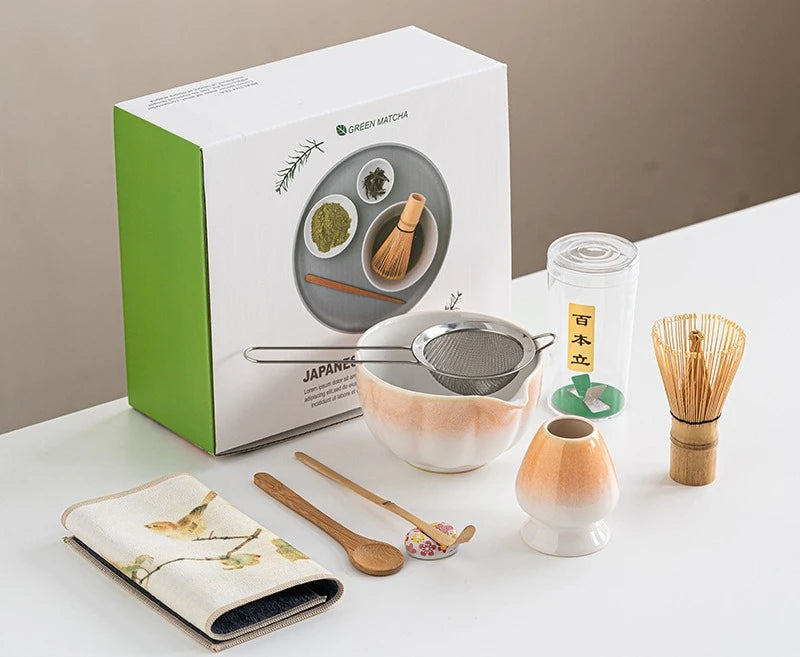 Sakura Bloom Japanese Matcha Tea Set – 8-Piece Matcha Bowl and Whisk Set with Scoop, Strainer & Holder for Traditional Matcha Making