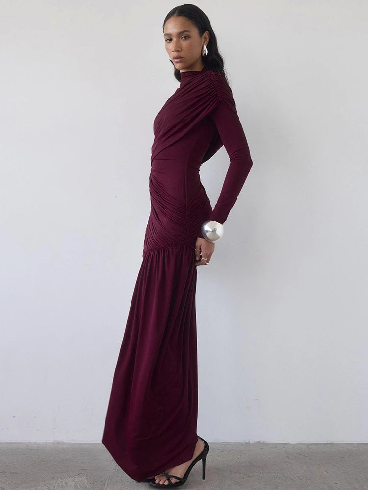 Zenyra Ruched Long Sleeve Mini Dress with Draped Asymmetric Skirt – One Shoulder Bodycon Partywear