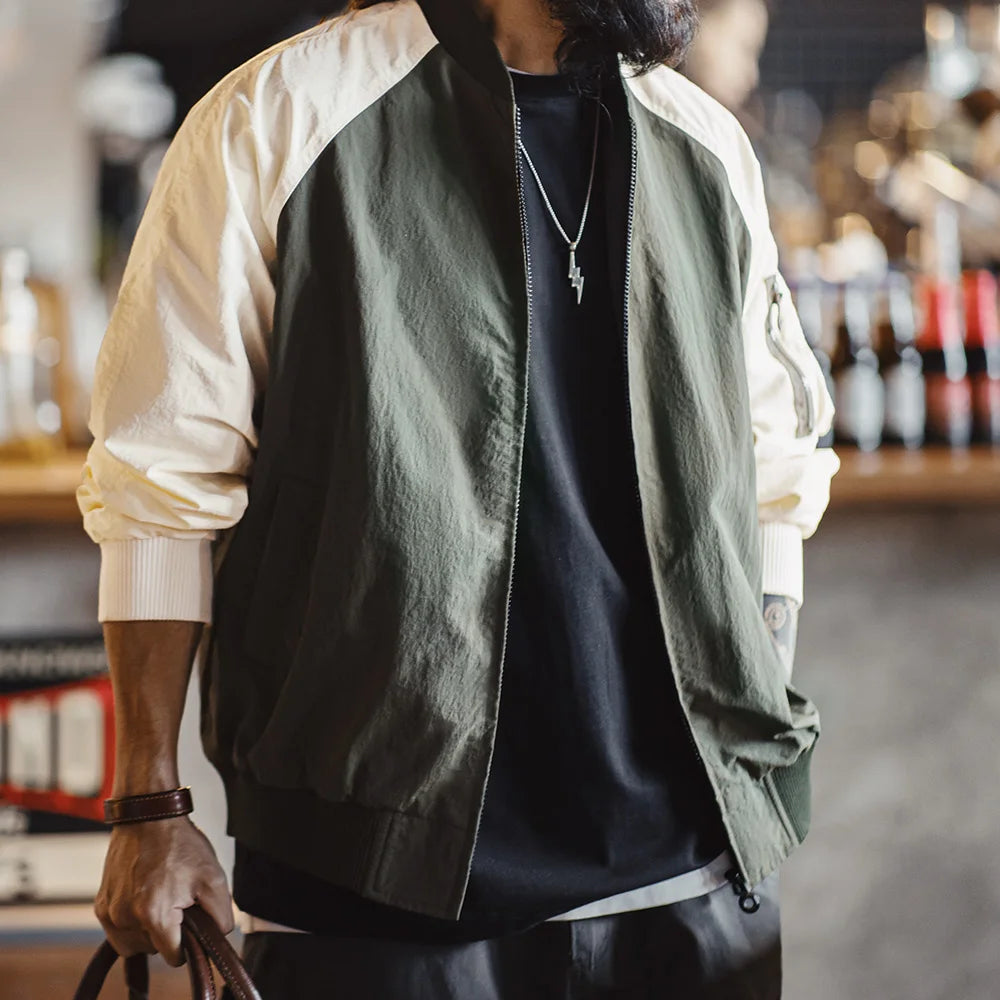 Westbourne Men’s Contrast MA1 Bomber Jacket – Two Tone Flight Jacket with Zip Front, Ribbed Trim and Sleeve Pocket
