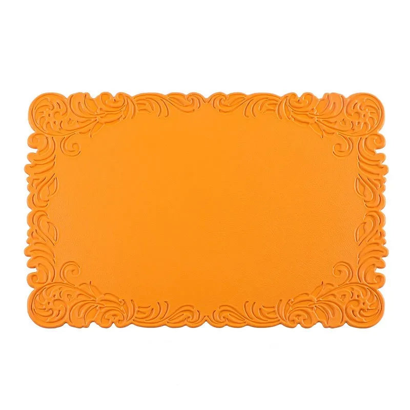 Verra Faux Leather Table Mats – Decorative Edge Non Slip Washable Dining Table Mats Set